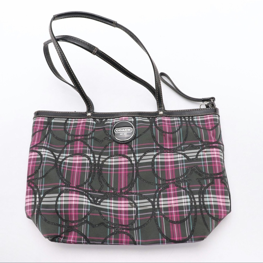 Coach Plaid Tote Bag - Pink and Black